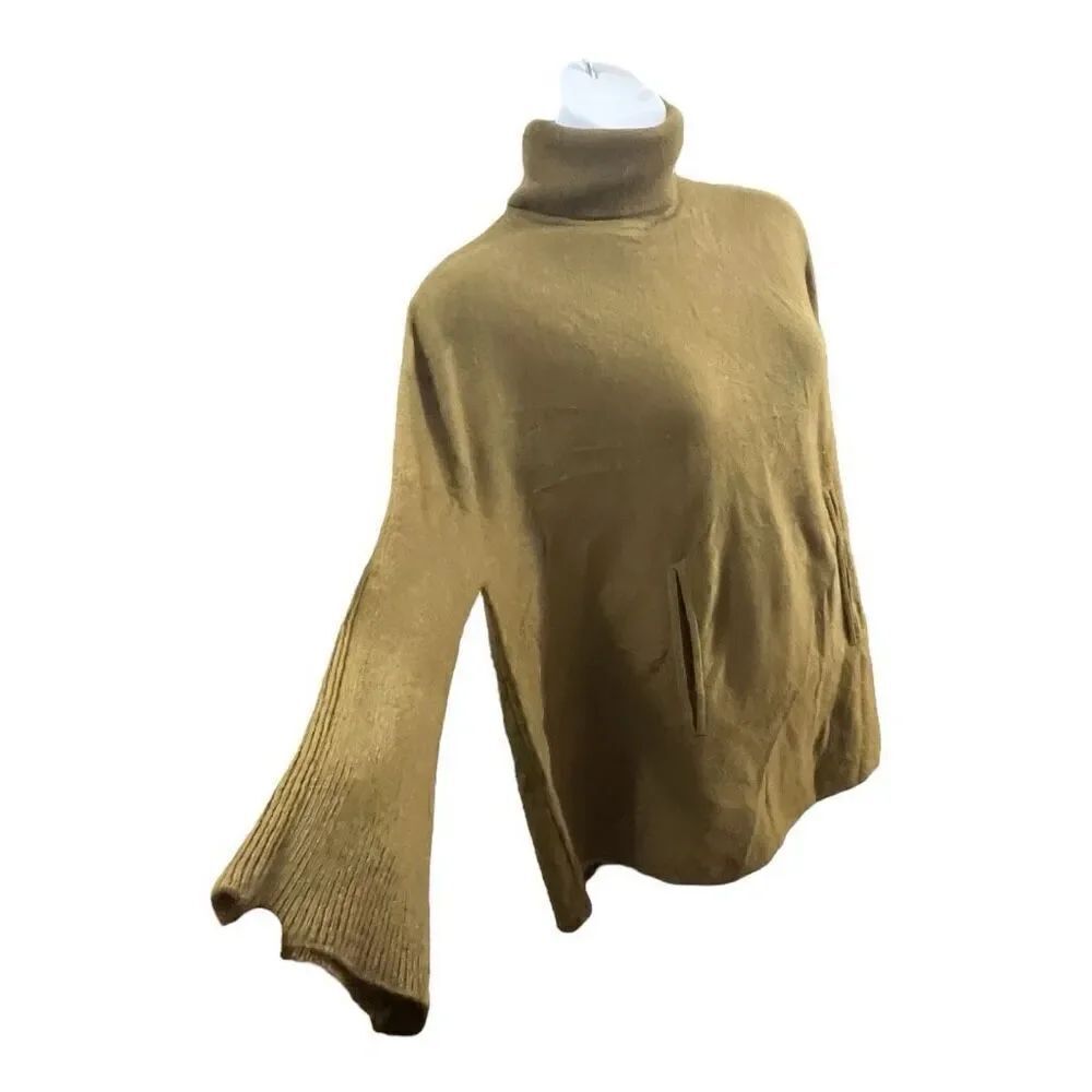 Garnet Hill Cashmere Wool Oversized Turtleneck Sweater Green M Kangaroo Pocket - Picture 9 of 12